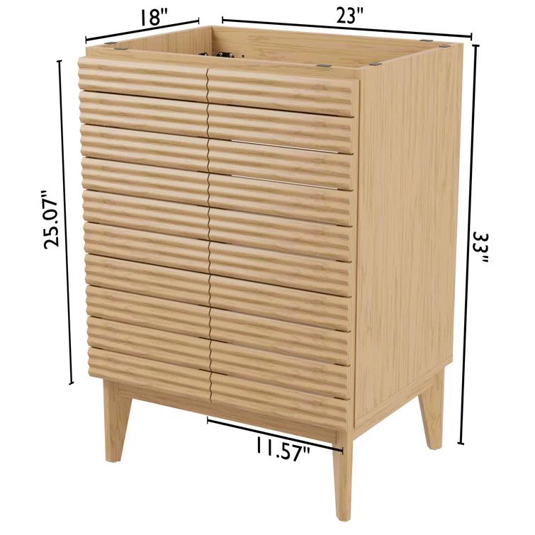 Calandre 24" Slat Modern Farmhouse 2-Shelf Bath Vanity Cabinet Only (Sink Basin not Included)