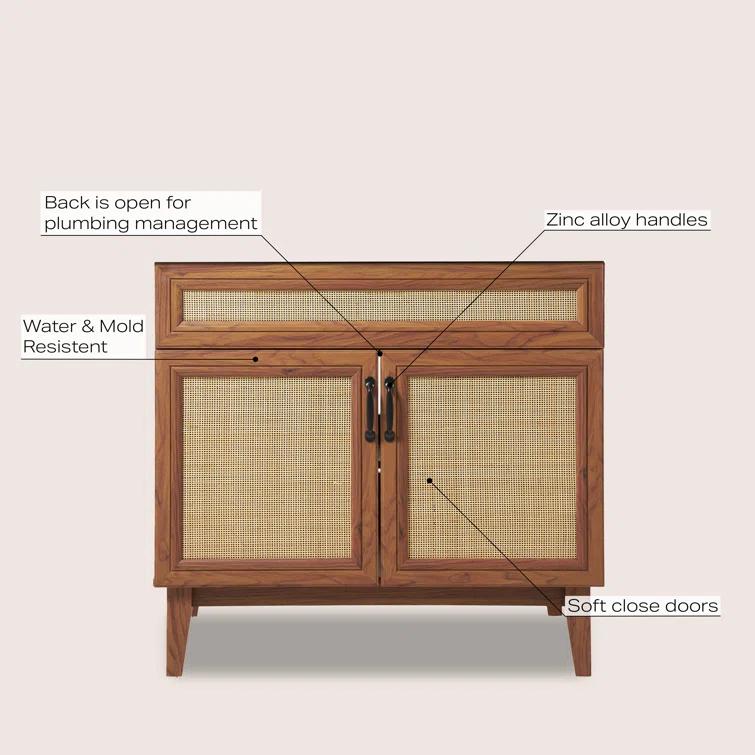 Javer 36" Rattan Modern Farmhouse 2-Shelf Bath Vanity Cabinet Only (Sink Basin not Included)