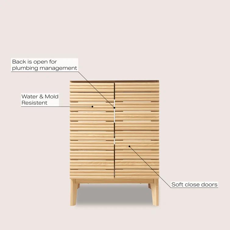 Calandre 24" Slat Modern Farmhouse 2-Shelf Bath Vanity Cabinet Only (Sink Basin not Included)