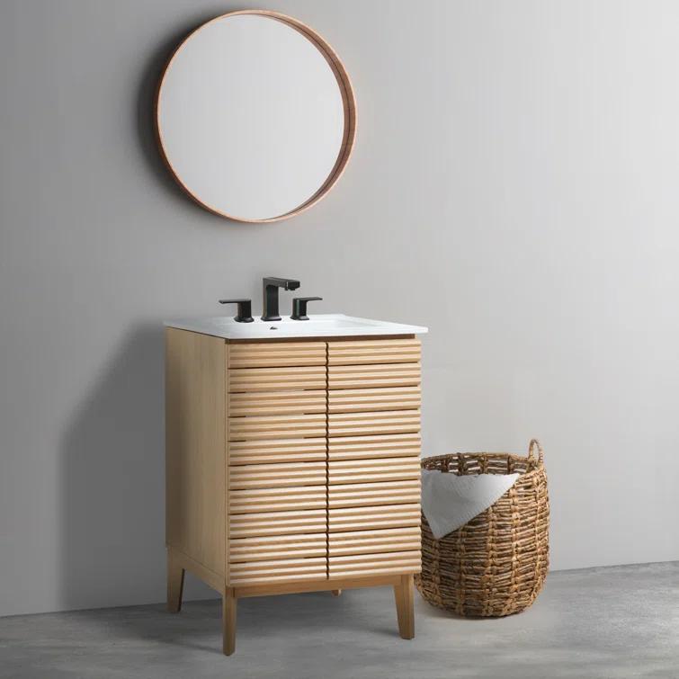 Calandre 24" Slat Modern Farmhouse 2-Shelf Bath Vanity Cabinet Only (Sink Basin not Included)