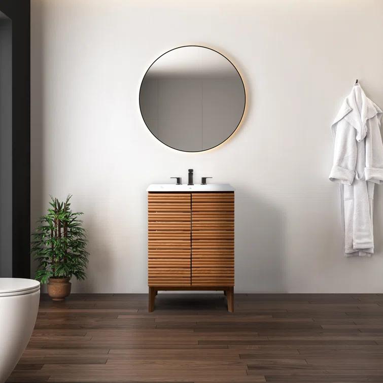Calandre 24" Slat Modern Farmhouse 2-Shelf Bath Vanity Cabinet Only (Sink Basin not Included)