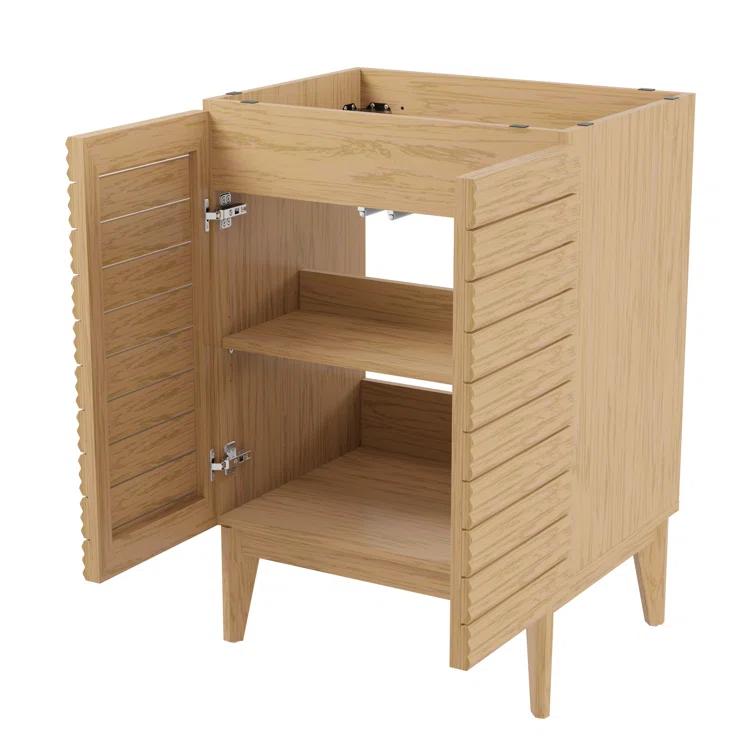 Calandre 24" Slat Modern Farmhouse 2-Shelf Bath Vanity Cabinet Only (Sink Basin not Included)