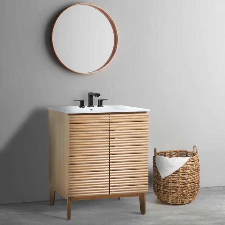 Calandre 30" Slat Modern Farmhouse 2-Shelf Bath Vanity Cabinet Only (Sink Basin not Included)