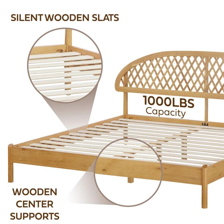 NTC Gem Solid Wood Bed Frame with Headboard and Silent Slats, 1000 Lbs. Capacity Bed Frame