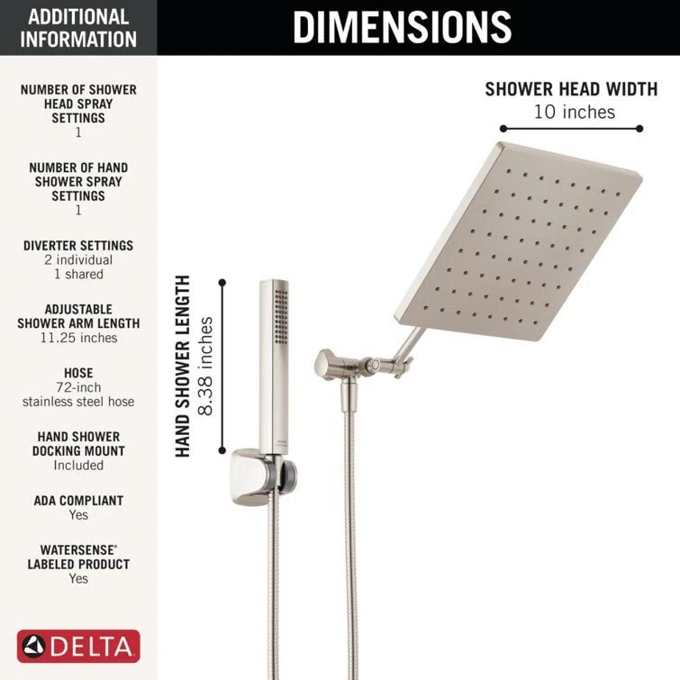 10-inch Raincan Shower Head and Hand Held Shower Combo, Rainfall Shower Head and Hand Shower