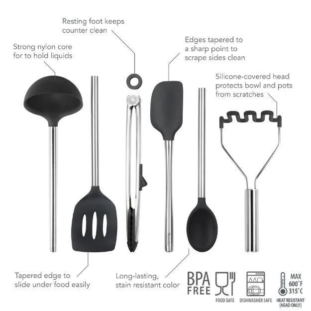 Tovolo Silicone Utensil Set of 6 - Black