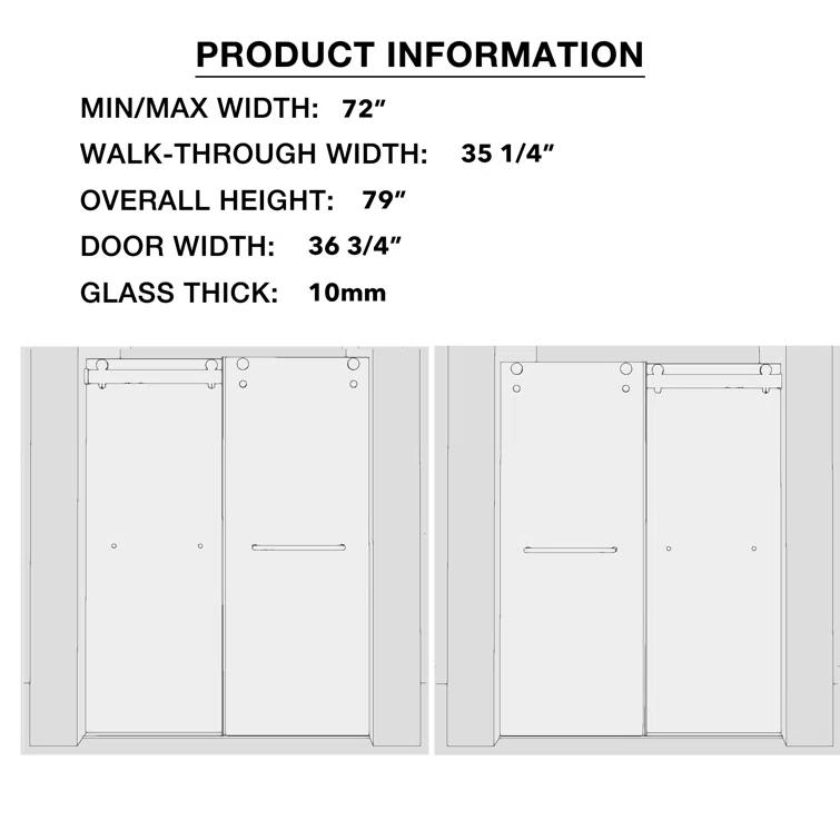 JimsMaison 72" W x 79" H Soft-Closing Double Sliding Frameless Shower Door with Clear Glass JMBGSD03-72BN