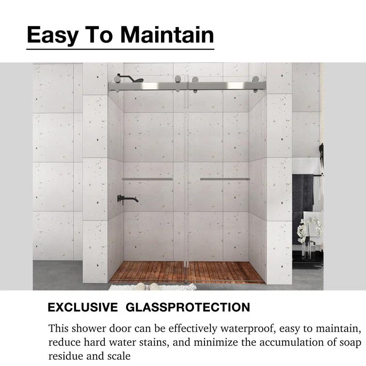 JimsMaison 72" W x 79" H Soft-Closing Double Sliding Frameless Shower Door with Clear Glass JMBGSD03-72BN