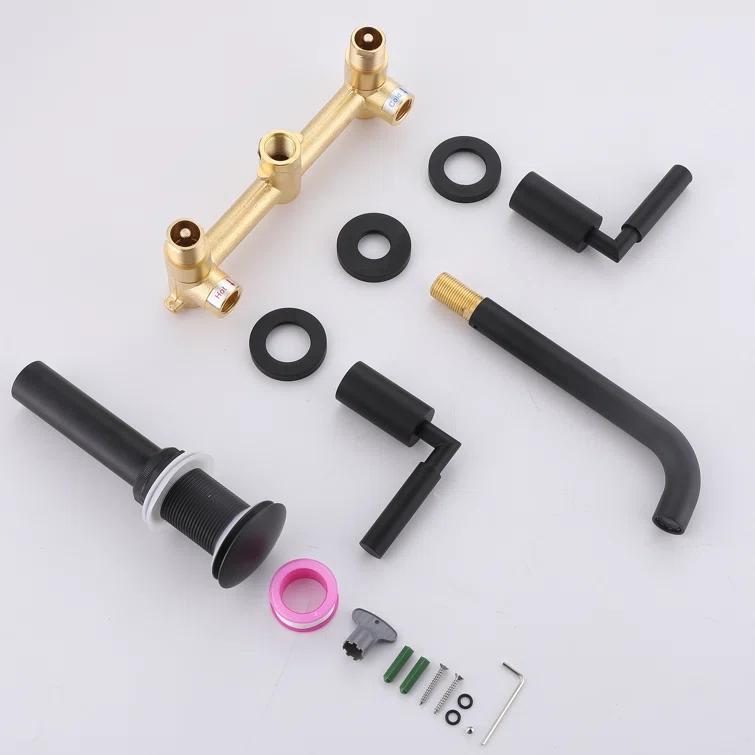10.08" Widespread Bathroom Faucet 3 Hole, 2-handle Bathroom Sink Faucet with Drain Assembly