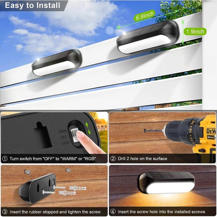 WdtPro Matte Black Solar Powered Integrated LED Step Light Kit (Set of 8)