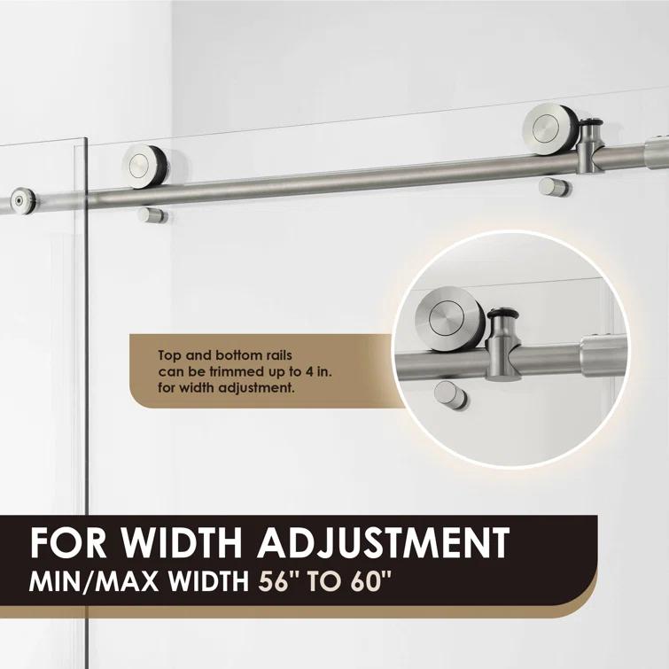 56" - 60" W x 58" H Single Sliding Frameless Tub Door