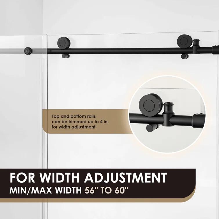 56" - 60" W x 58" H Single Sliding Frameless Tub Door