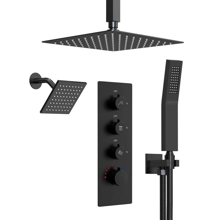 Thermostatic Shower Faucet System,16" & 6" Dual Shower Head with Rough-In Valve