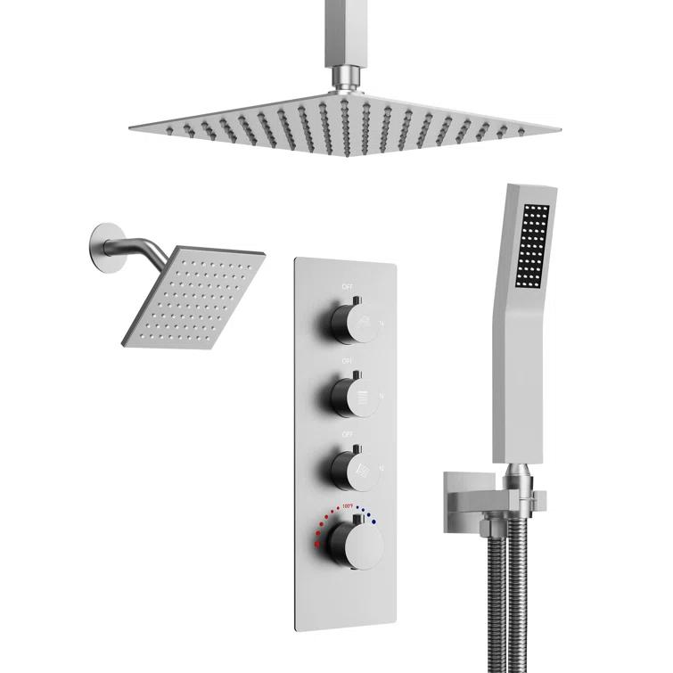 Thermostatic Shower Faucet System,16" & 6" Dual Shower Head with Rough-In Valve