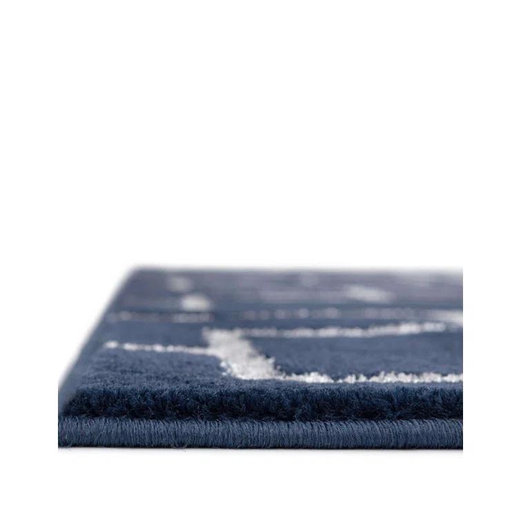 Glam Navy Blue Silver Area Rug