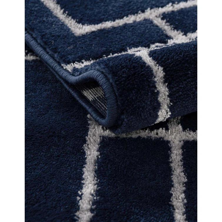 Glam Navy Blue Silver Area Rug