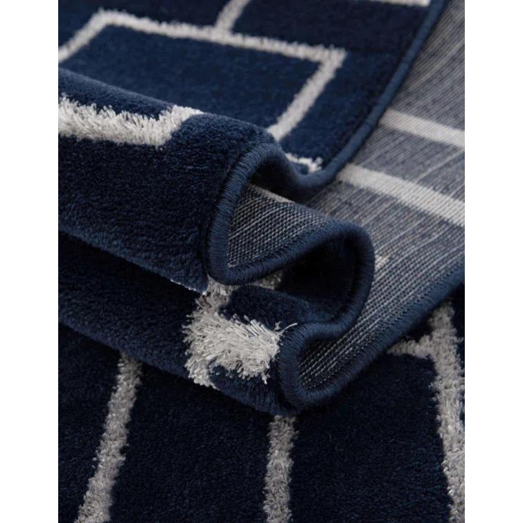 Glam Navy Blue Silver Area Rug