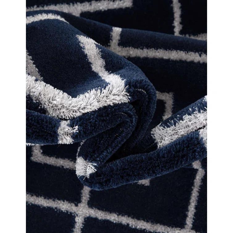 Glam Navy Blue Silver Area Rug
