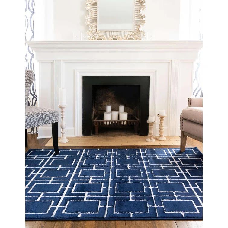 Glam Navy Blue Silver Area Rug