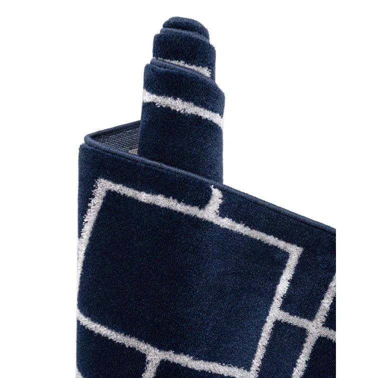 Glam Navy Blue Silver Area Rug