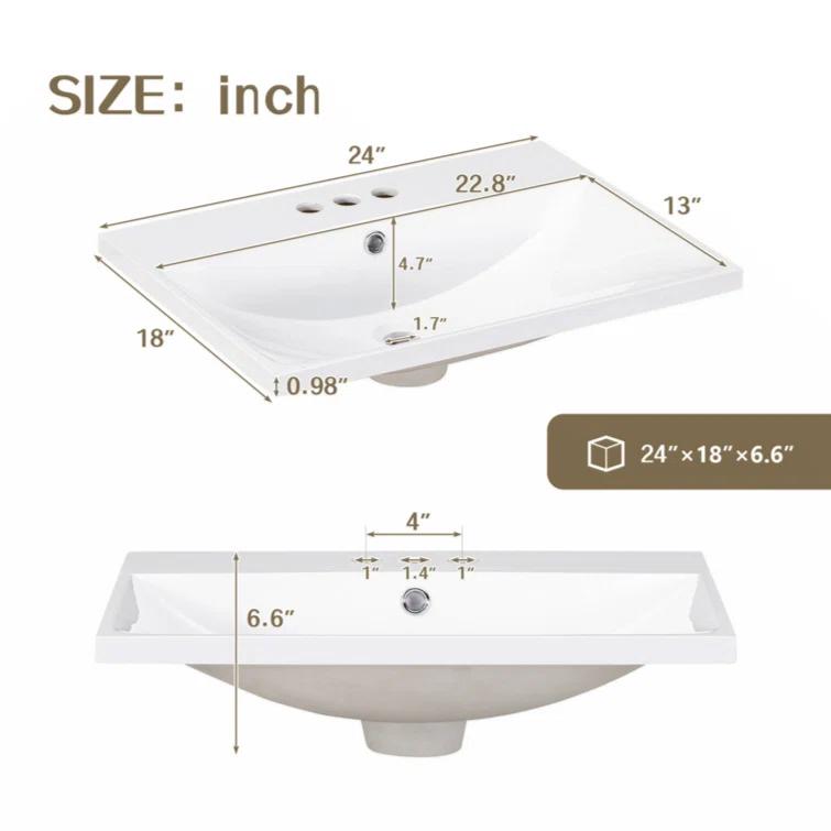 Wenty 18'' White Ceramic Rectangular Bathroom Sink