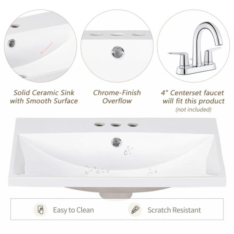 Wenty 18'' White Ceramic Rectangular Bathroom Sink