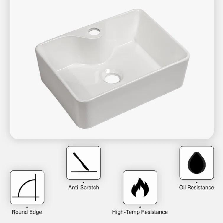 walterwork 16"x12" Ceramic Boat Shape Bathroom Sink