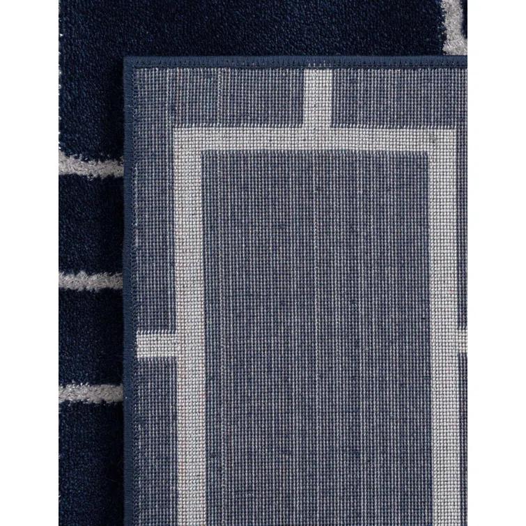 Glam Navy Blue Silver Area Rug