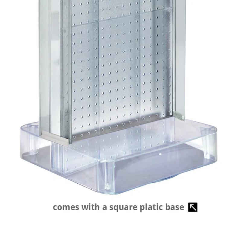 Azar Displays Clear Two-Sided Pegboard Floor Display w/ C-Channel Sides On a Square Studio Base. Panel Size: 16"W x 60"H