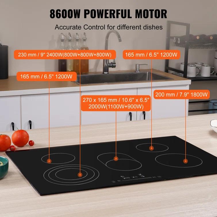 VEVOR 30" Black Electric 5 Burner Cooktop with Dual Size Power Burner