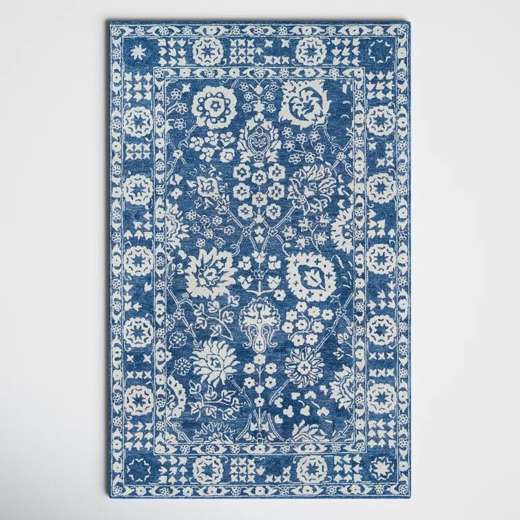 Cece Oriental Handmade Tufted Wool Blue/White Area Rug
