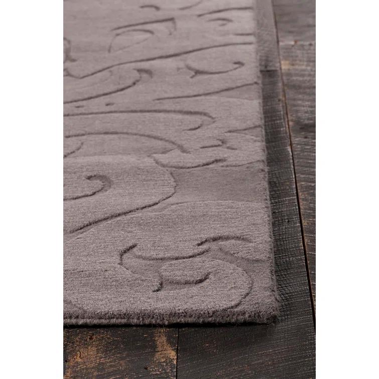 Raya Damask Handmade Tufted Wool Charcoal Area Rug