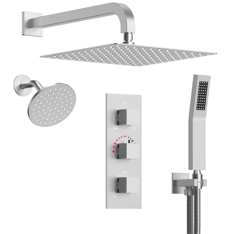 Thermostatic Dual Shower System 12" Rainfall Shower Head with Rough-in Valve