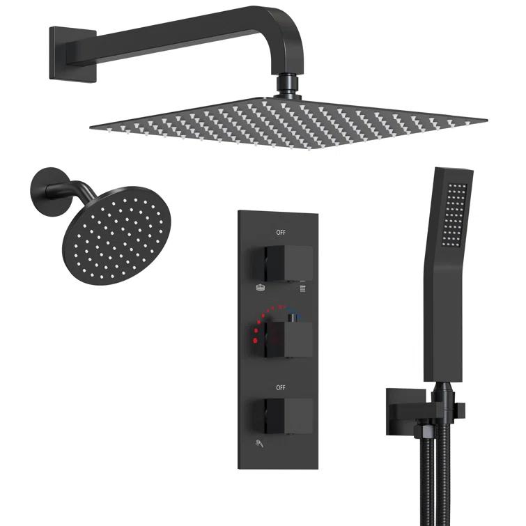 Thermostatic Dual Shower System 12" Rainfall Shower Head with Rough-in Valve
