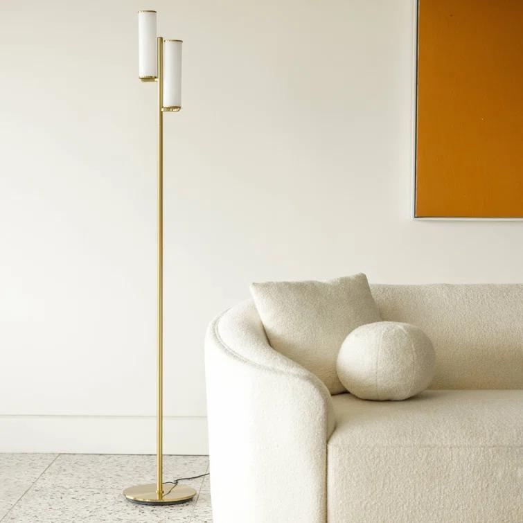 Brightech Gemini 64 in. Industrial 2-Light 3-Way Dimming LED Floor Lamp with 2 Glass Cylinder Shades