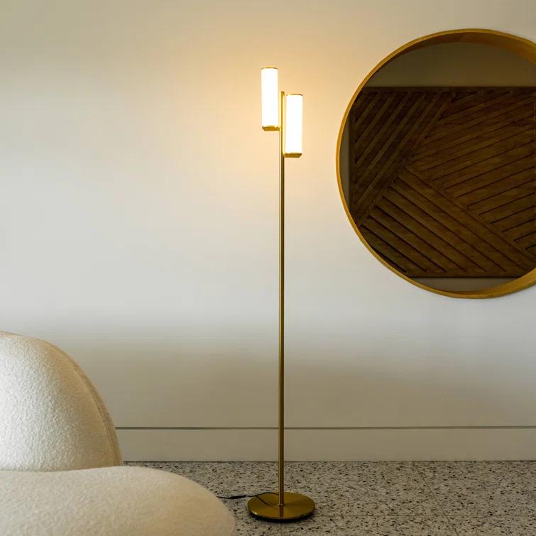 Brightech Gemini 64 in. Industrial 2-Light 3-Way Dimming LED Floor Lamp with 2 Glass Cylinder Shades