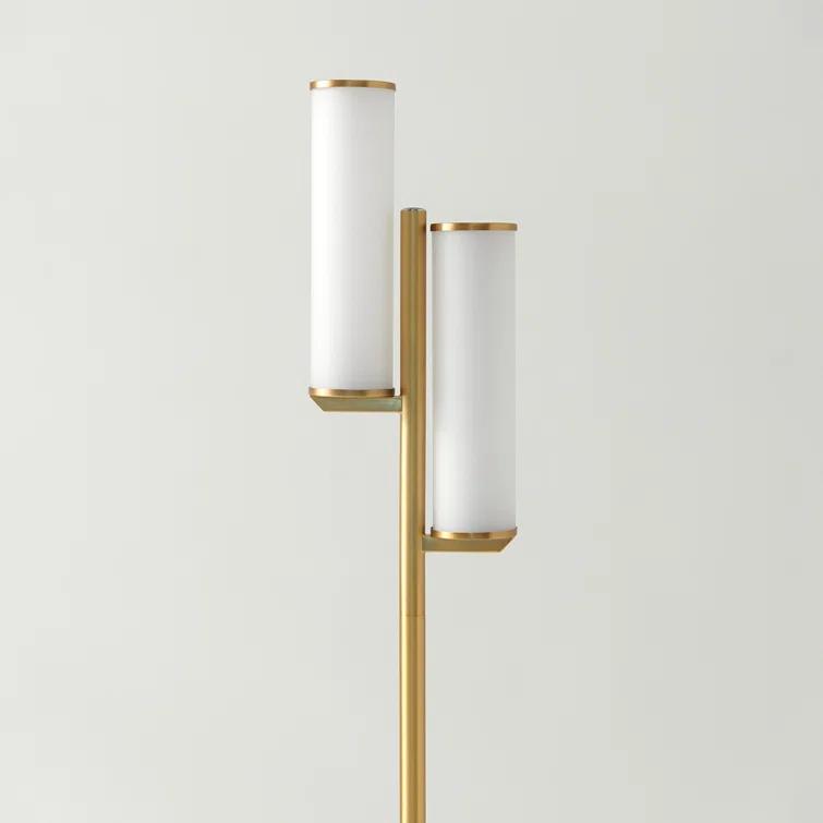 Brightech Gemini 64 in. Industrial 2-Light 3-Way Dimming LED Floor Lamp with 2 Glass Cylinder Shades
