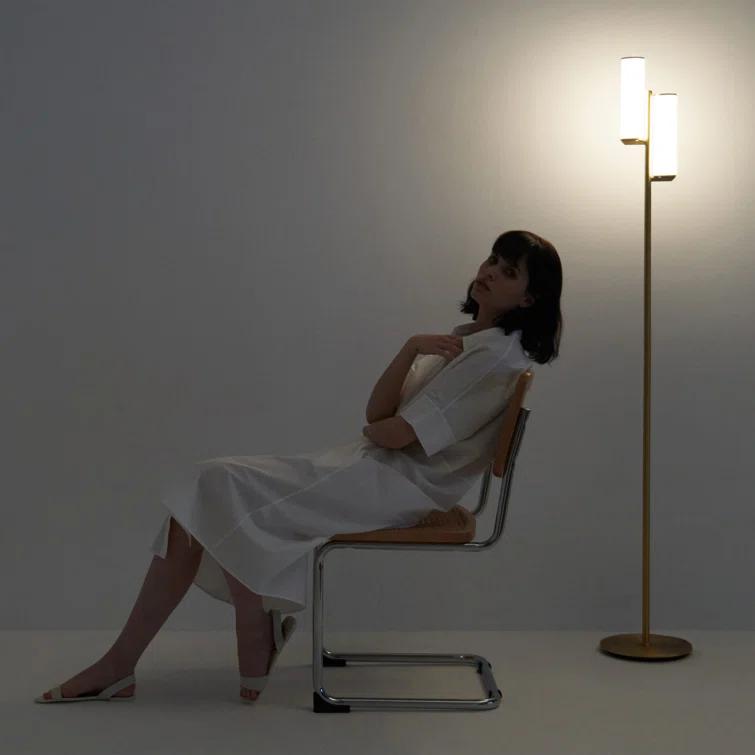Brightech Gemini 64 in. Industrial 2-Light 3-Way Dimming LED Floor Lamp with 2 Glass Cylinder Shades