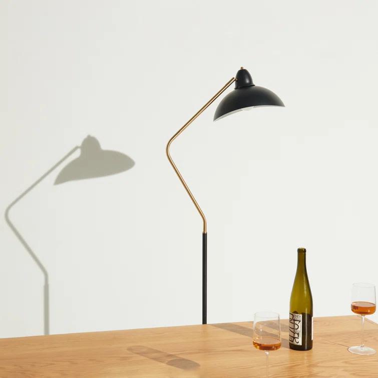 Brightech Swoop 69 in. Mid Century Modern Adjustable Curved Black Standing Lamp with Metal Bowl Shade and Gold Finish - LED Bulb Included