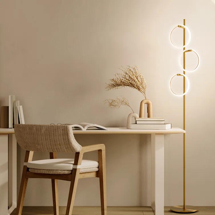 Brightech Saturn 66" Modern LED Floor Lamp with 3 Removable Ring Lights and Gold Finish, 3-Way Dimming
