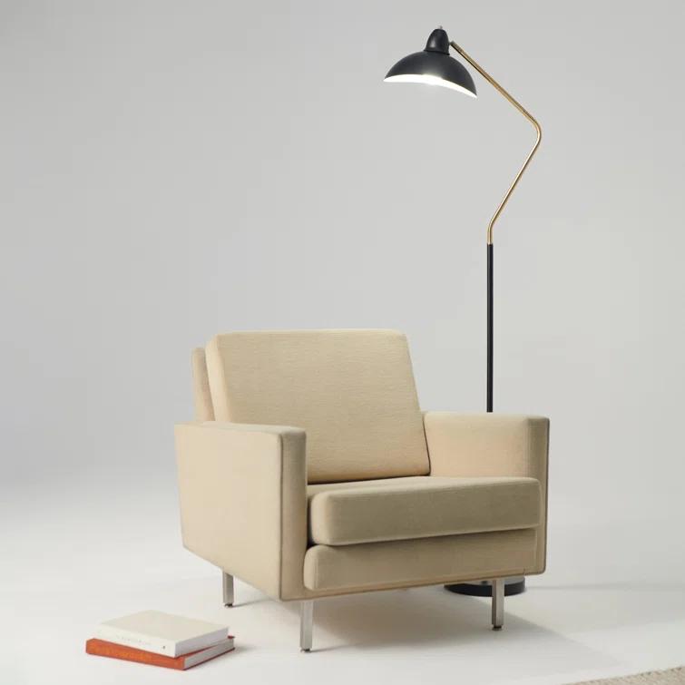 Brightech Swoop 69 in. Mid Century Modern Adjustable Curved Black Standing Lamp with Metal Bowl Shade and Gold Finish - LED Bulb Included