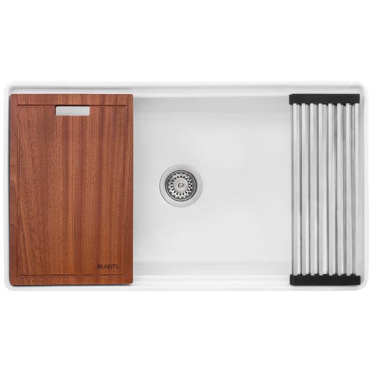 Ruvati 33 inch Fireclay Workstation Farmhouse Kitchen Sink Apron Front Single Bowl