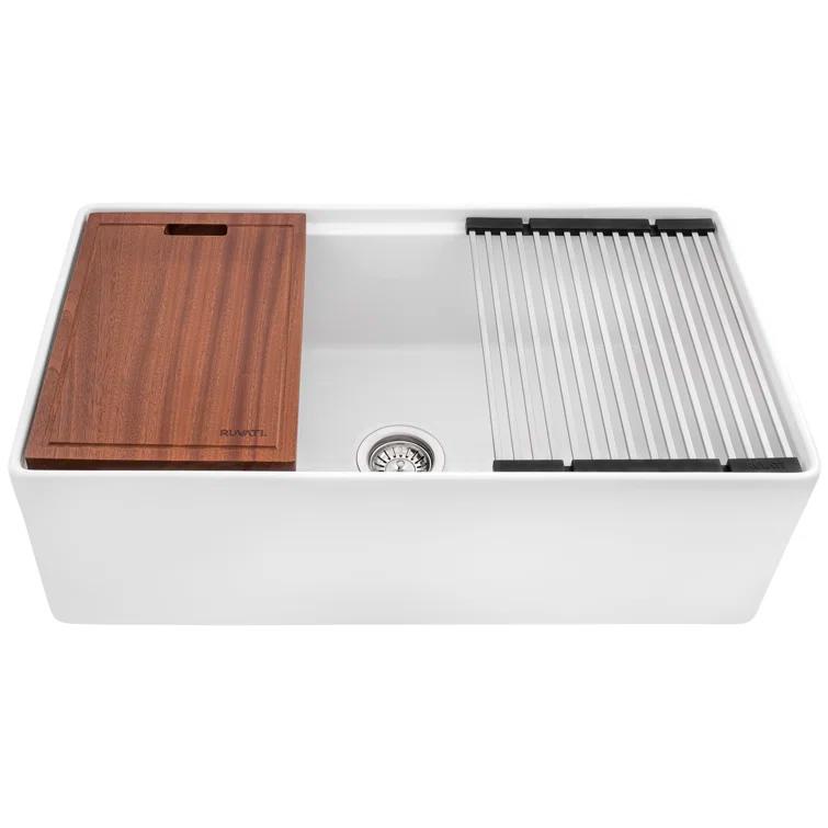 Ruvati 33 inch Fireclay Workstation Farmhouse Kitchen Sink Apron Front Single Bowl