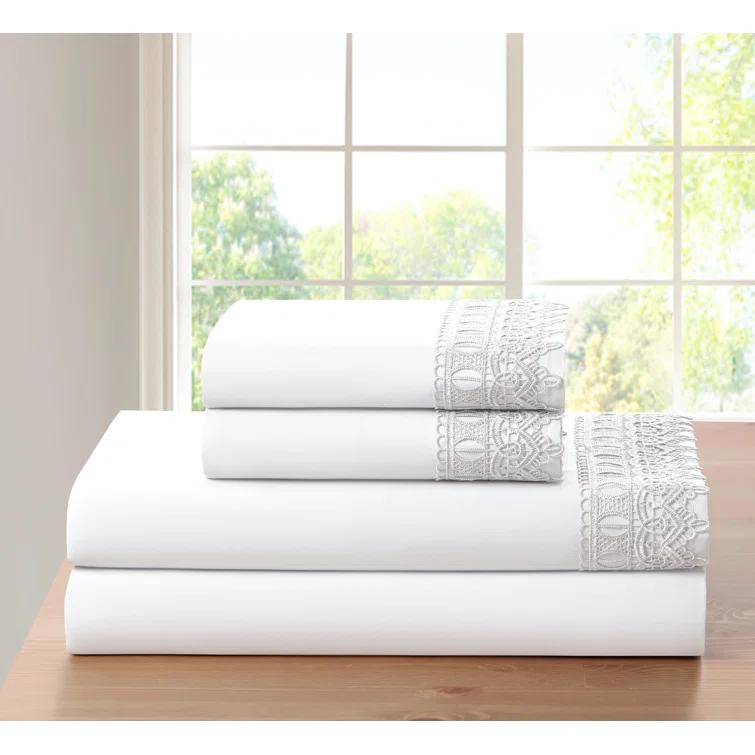 Tradelinker Bamboo 1800 Thread Count 3 Line, Lace or Solid Deep Pocket Sheet Set (4pc) (Set of 4)