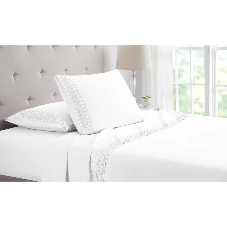 Tradelinker Bamboo 1800 Thread Count 3 Line, Lace or Solid Deep Pocket Sheet Set (4pc) (Set of 4)