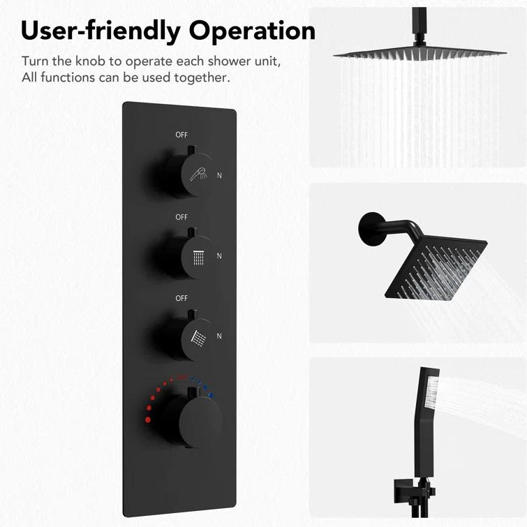 Thermostatic Shower Faucet System,16" & 6" Dual Shower Head with Rough-In Valve