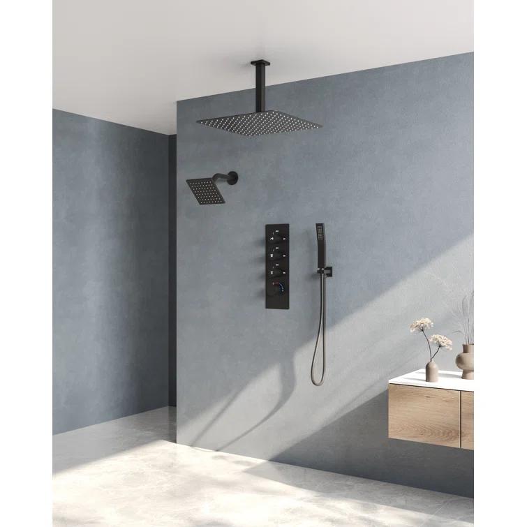 Thermostatic Shower Faucet System,16" & 6" Dual Shower Head with Rough-In Valve