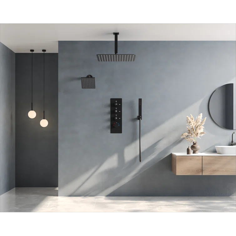 Thermostatic Shower Faucet System,16" & 6" Dual Shower Head with Rough-In Valve