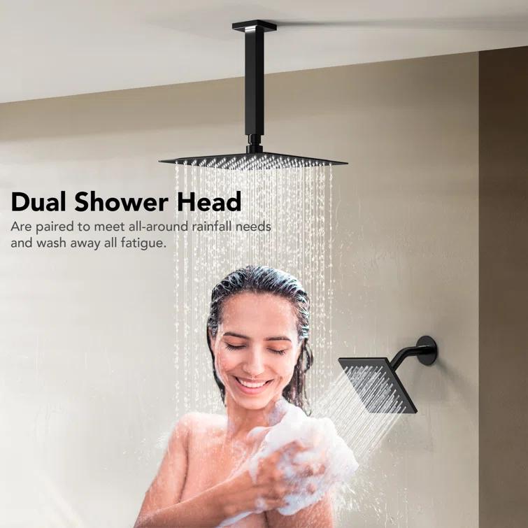 Thermostatic Shower Faucet System,16" & 6" Dual Shower Head with Rough-In Valve