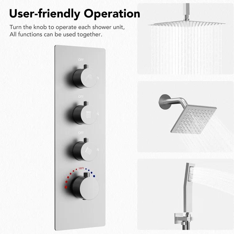 Thermostatic Shower Faucet System,16" & 6" Dual Shower Head with Rough-In Valve